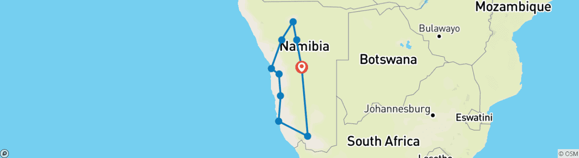 Karte von Namibia intensiv erleben - von Süd nach Nord - Selbstfahrer-Reise