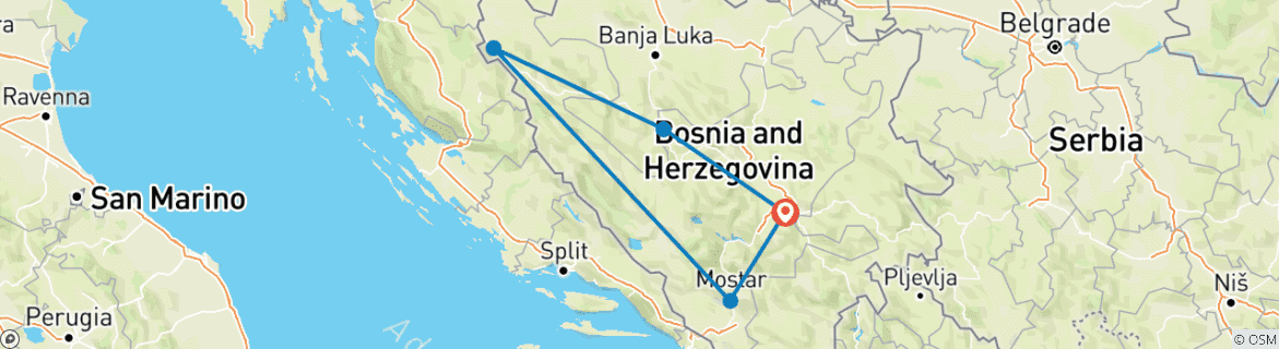 Map of The Highlights of Bosnia - Herzegovina - Guided Private Tour