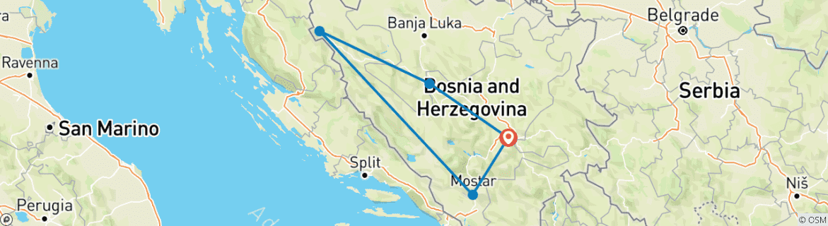 Foto van een kaart met de route van de rondreis