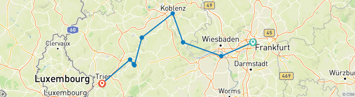 Map of Rhine, Main & Moselle: From Frankfurt to Trier| Germany | 7 days