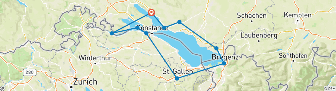 Map of Lake Constance guided-biketour | Germany, Austria, Switzerland | 7 days