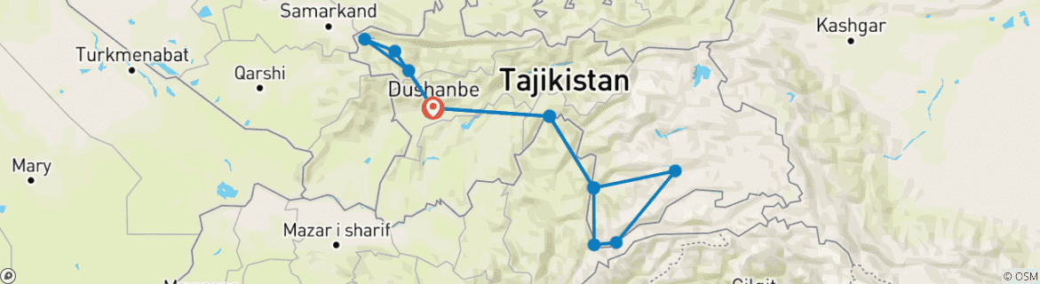 Map of Pamir Highway Tour: Discover Tajikistan’s Majestic Landscapes