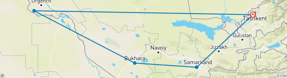 Carte du circuit Les Perles bleues d'Ouzbékistan - Voyage privé guidé