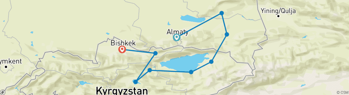 Map of Kazakhstan - Kyrgyzstan In the Tien Shan - Guided Private Tour