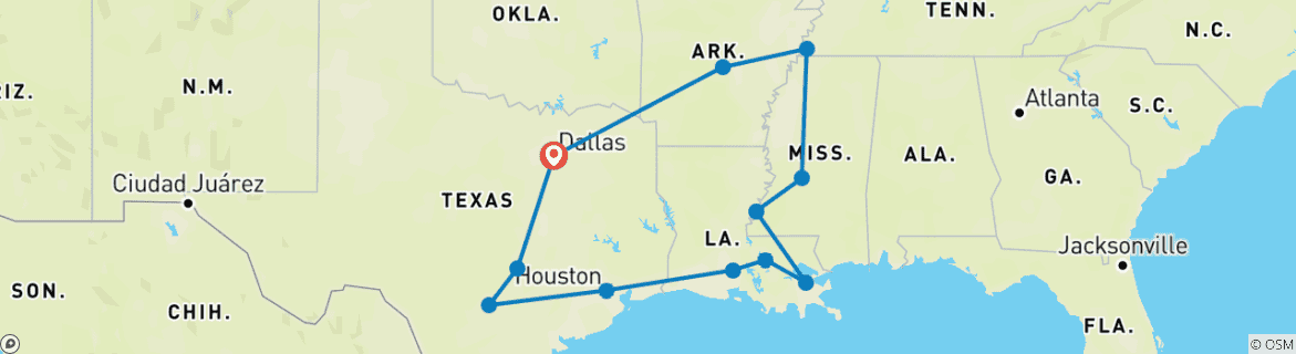 Image d'une carte montrant l'itinéraire du circuit