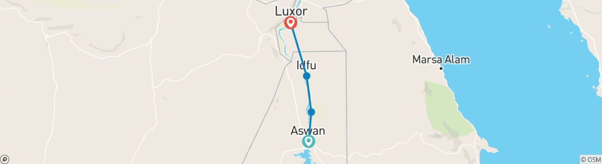 Map of Enjoy 2-nights Nile cruise from Aswan to Luxor