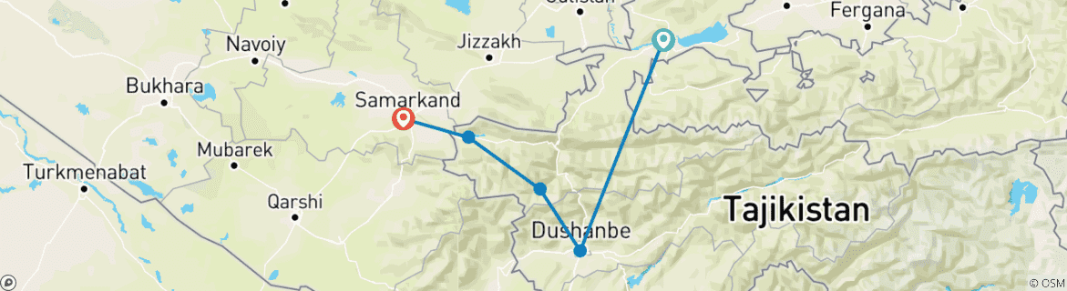 Map of North Tajikistan from/to Uzbekistan - Guided Private Tour