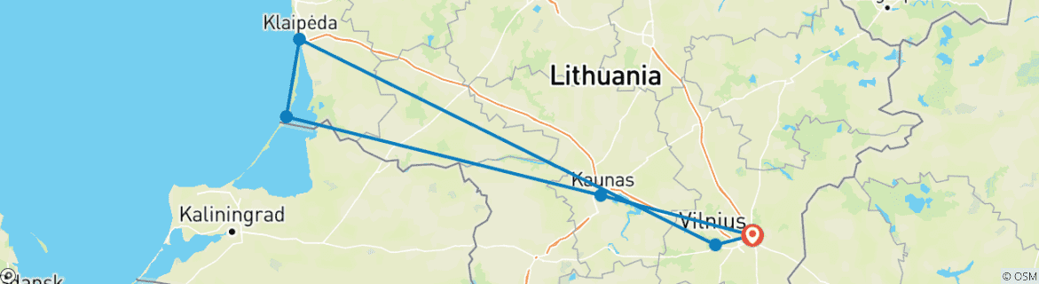 Map of Soft Active Trip Lithuania with Hiking and Cycling Tours - Guided Private Tour