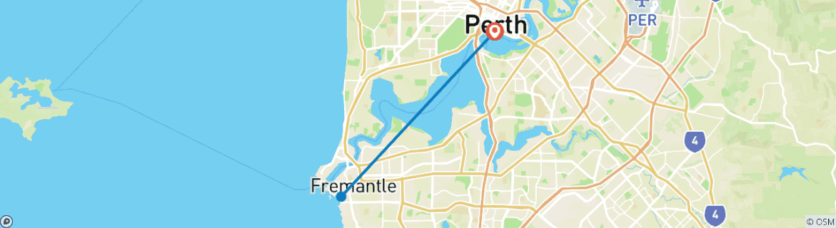 Karte von Perth & Fremantle Stadtrundfahrt