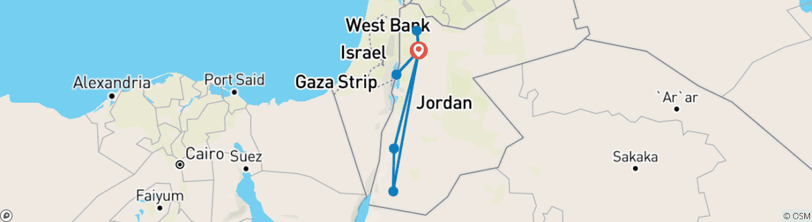 Map of Jordan Experience (With Dead Sea Extension, 7 Days)