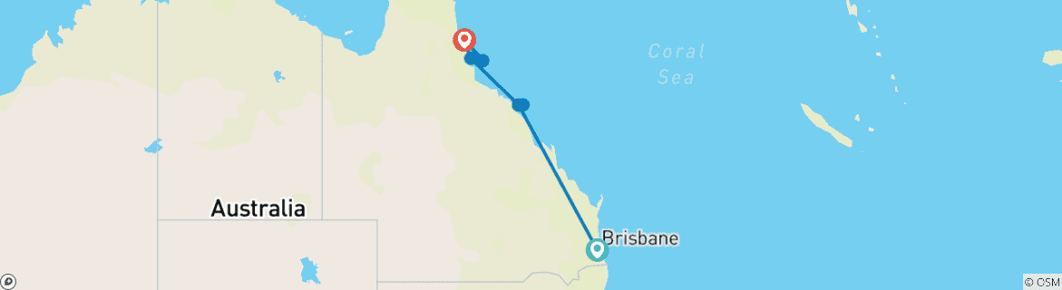 Karte von Entdeckungstour von Brisbane nach Cairns - 7 Tage