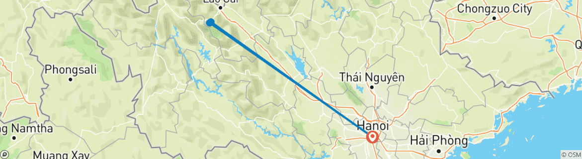 Map of 3D2N Journey from Hanoi - Sapa – Catcat  – Fansipan – Moana Checkin Point- Hanoi