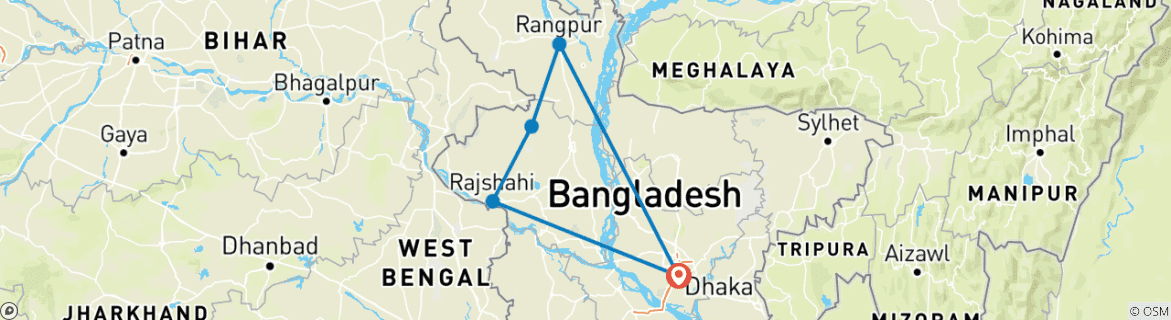 Map of Bangladesh - The Highlights - Guided Private Tour