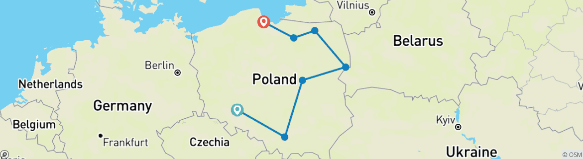 Map of Poland - The Comprehensive Route - Self-Drive Tour