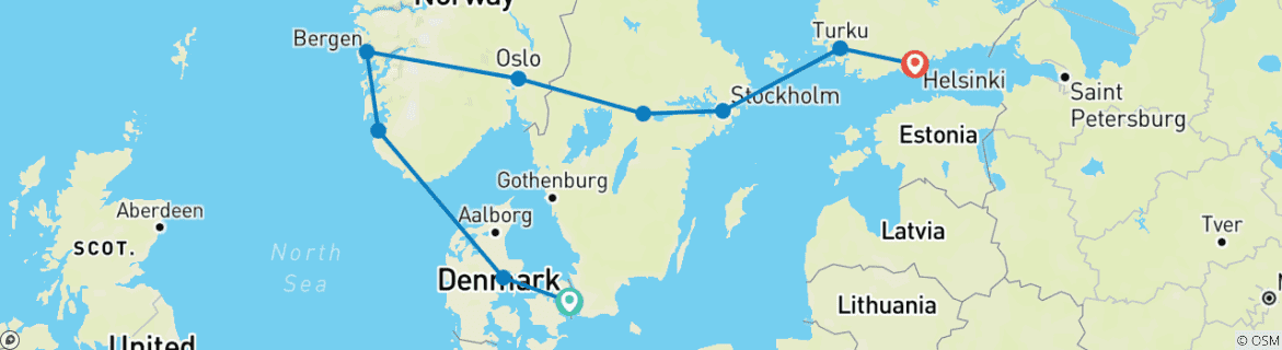 Carte du circuit Scandinavie - 13 jours de Copenhague à Helsinki