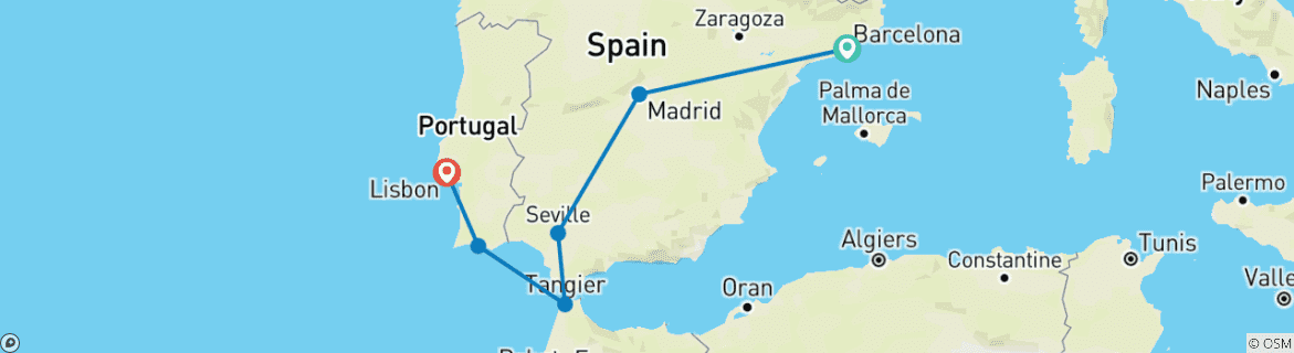 Karte von Spanien & Portugal Highlights W/Optional Marokko Tagesausflug