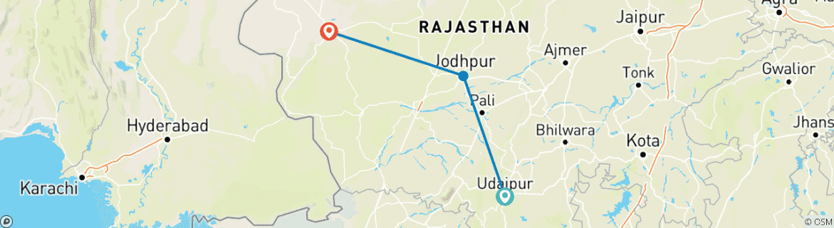 Image of a map showing the route of the tour