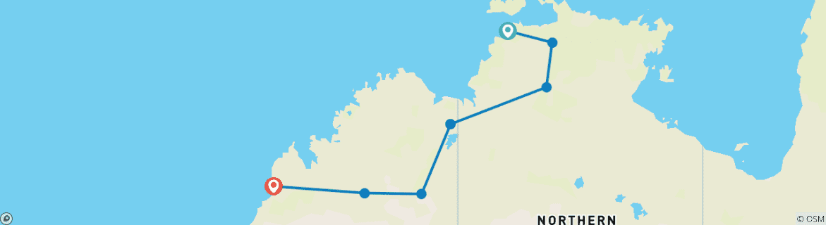 Map of Top End and Kimberley Spectacular 2025 - 13 Days (including Fitzroy Crossing)