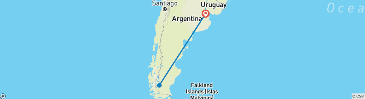 Kaart van 3 Dagen en 2 Nachten Beleef El Calafate met Vliegtickets vanuit Buenos Aires