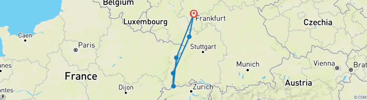 Map of 3 Country Cruise Rhine to Basel