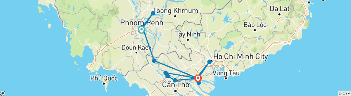 Image d'une carte montrant l'itinéraire du circuit