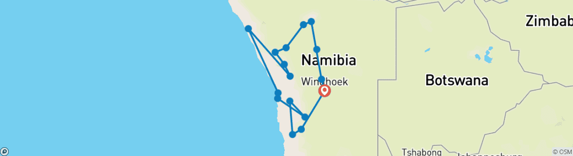 Carte du circuit Découverte de la Namibie : Sables d'or et terres sauvages (10 jours)