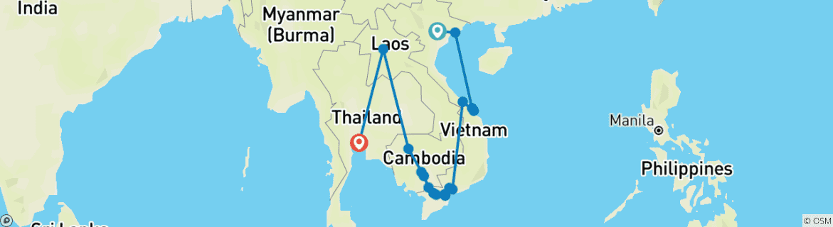 Map of Grand Tour of Indochina 2025-2026