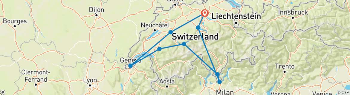 Map of Swiss Capitals (9 destinations)