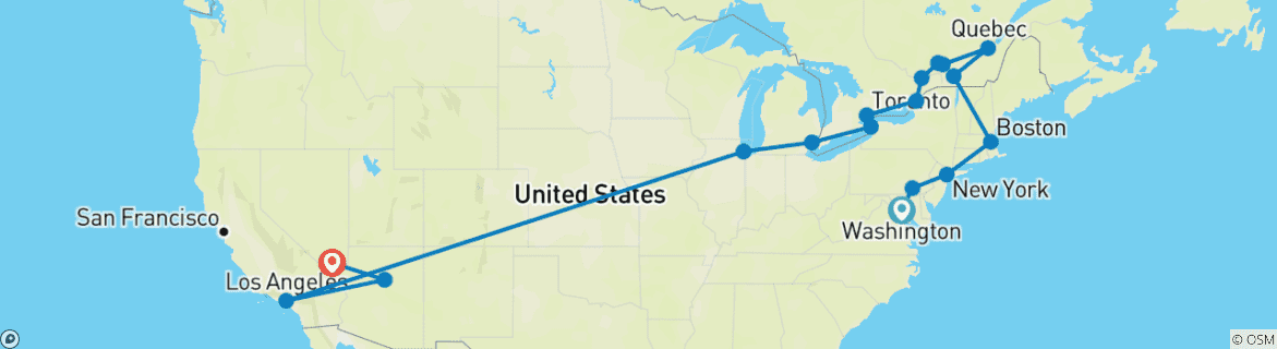 Carte du circuit De Washington à Las Vegas