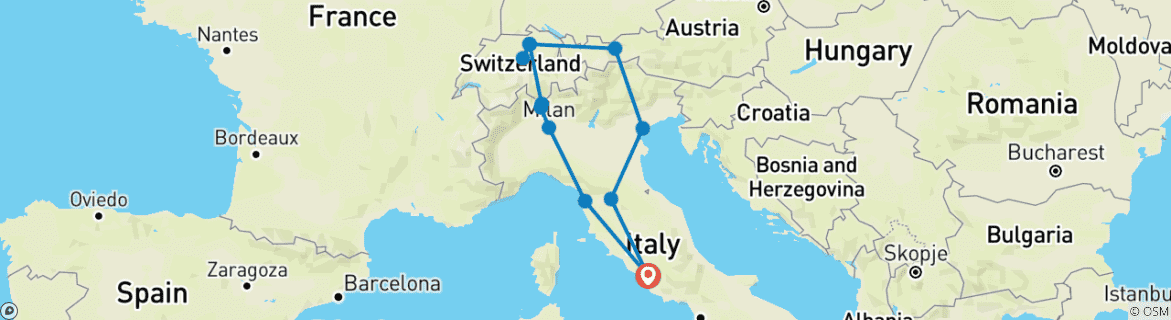 Map of Italy and Switzerland