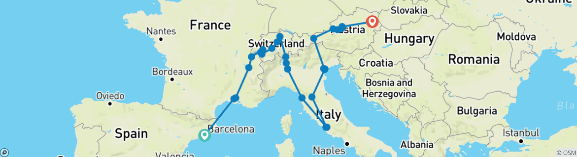 Mapa de Europa mágica (32 destinos)