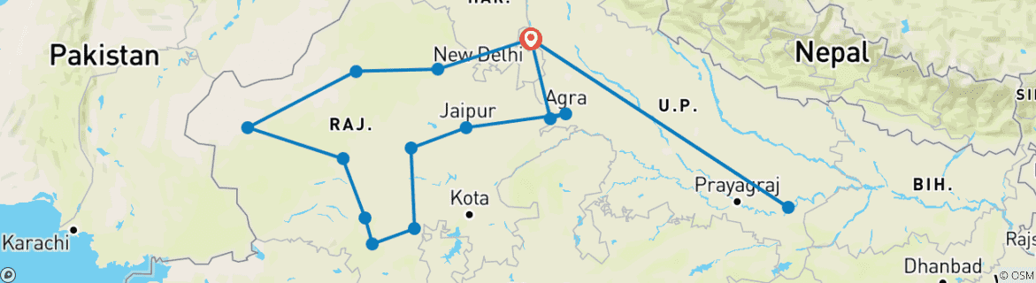 Foto van een kaart met de route van de rondreis