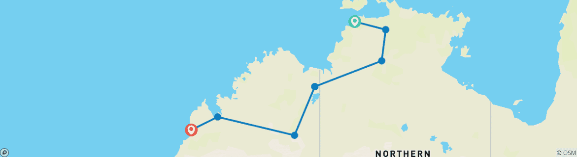 Map of Top End and Kimberley Spectacular 2025 - 13 Days (including Derby)