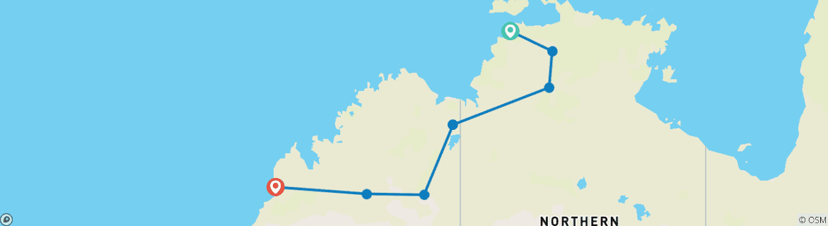 Map of Top End & Kimberley Spectacular 2025 - 13 Days