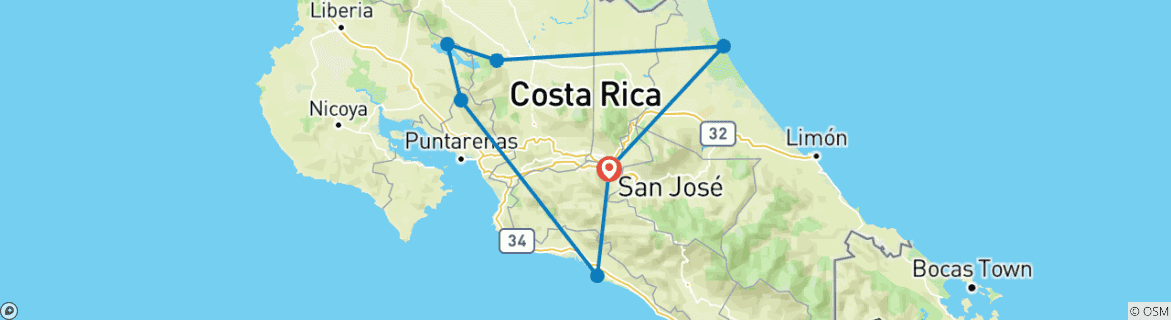 Map of Costa Rica Encompassed - 14 days