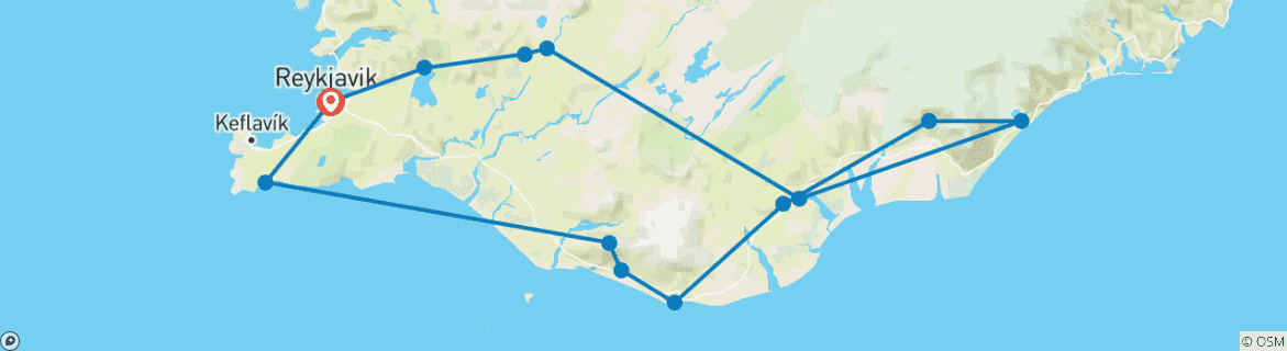 Kaart van Vulkanen & de Gouden Cirkel - 4 dagen