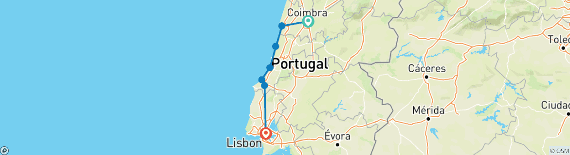 Map of Coimbra to Lisbon Cycling