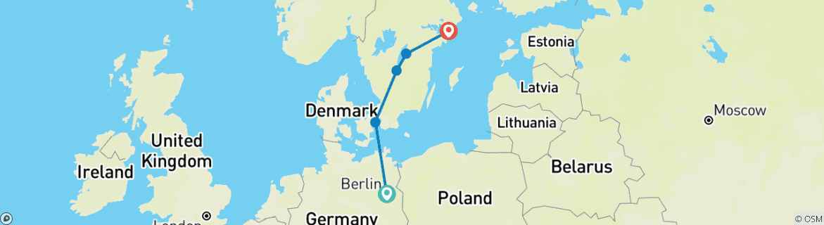 Karte von Berlin nach Stockholm Erlebnisreise
