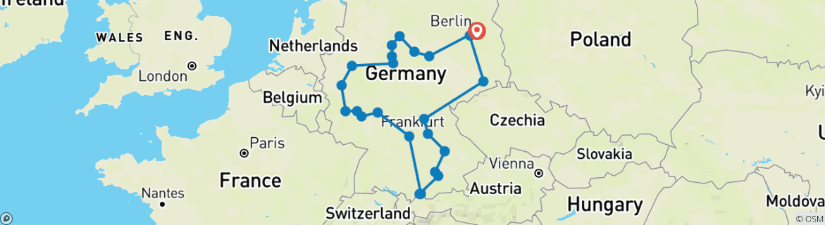 Image d'une carte montrant l'itinéraire du circuit