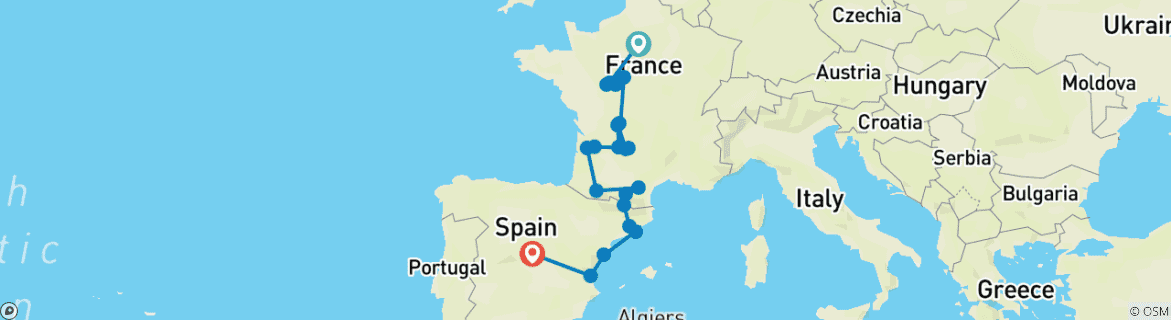 Map of France and Spain (including Foix)