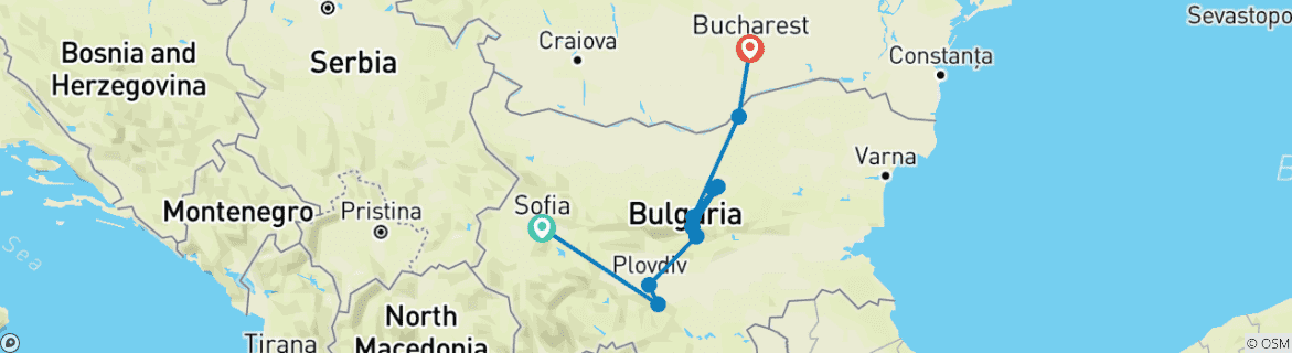 Map of From Sofia to Bucharest (10 destinations)