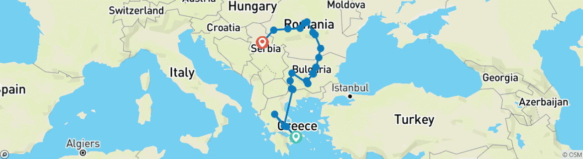 Map of From Athens to Belgrade (24 destinations)