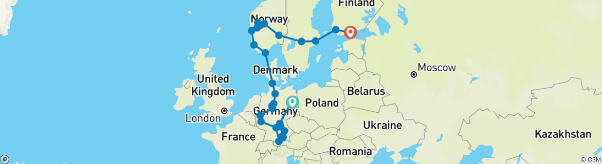 Image d'une carte montrant l'itinéraire du circuit
