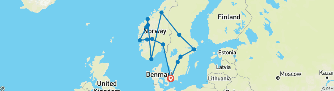 Mapa de Circuito nórdico - Inicio en Copenhague