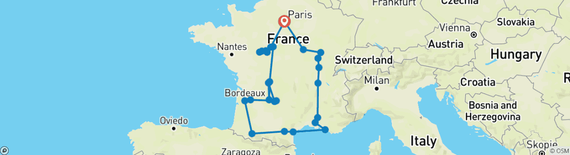 Map of Magnificent France (26 destinations)