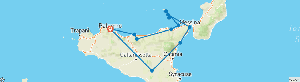 Image of a map showing the route of the tour