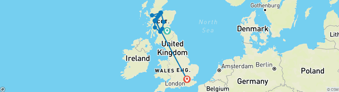 Carte du circuit Écosse fin Londres