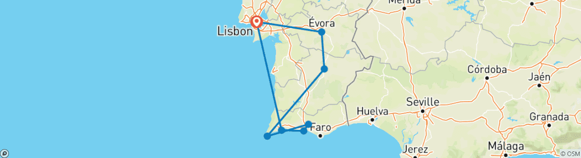 Map of Southern Portugal (8 destinations)