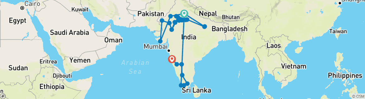 Foto van een kaart met de route van de rondreis