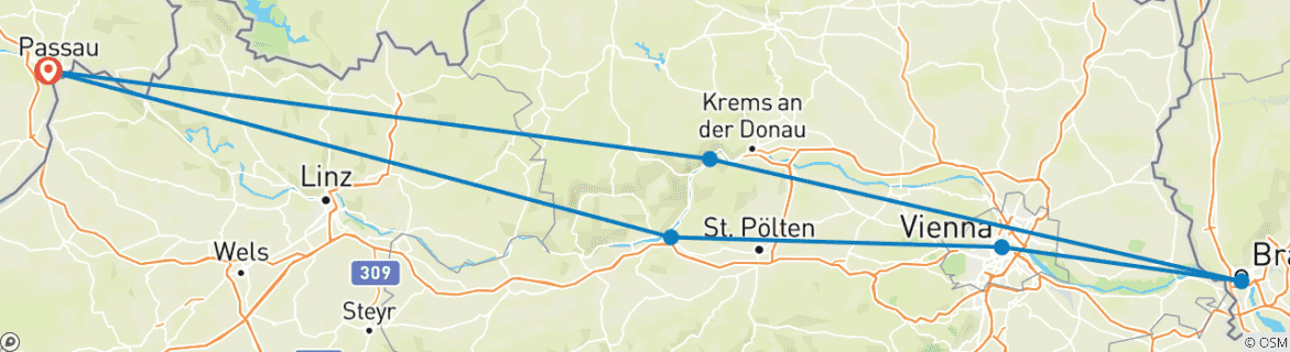 Karte von Donau Weihnachtstraum 2025 (6 Destinationen)